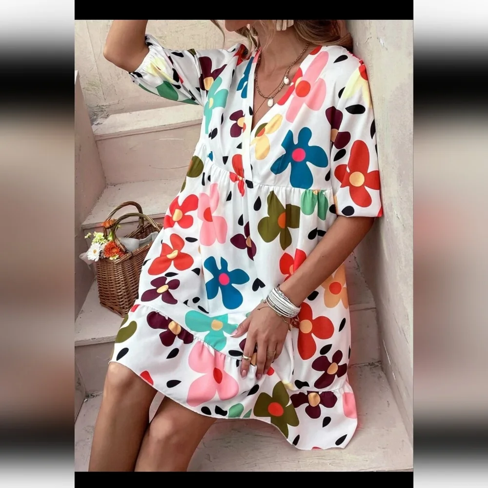 Floral Smock Dress size 8/10 - Picture 1 of 2